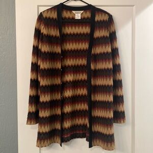 Misook Women Chevron Stripe Cardigan (Tan & Brown) Size Medium with Gold Clasps